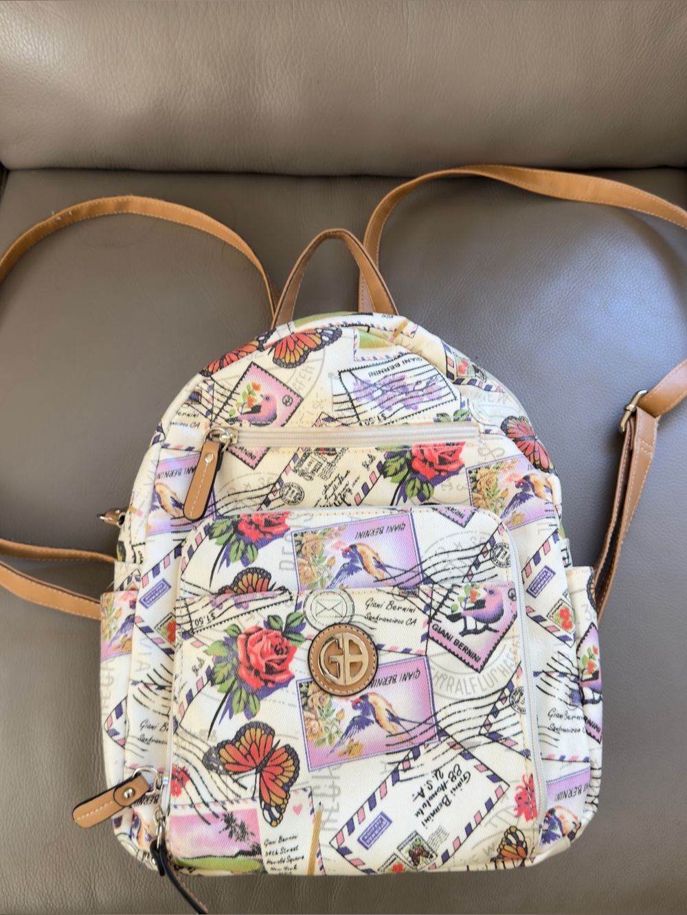 Giani Bernini Backpack Postcard Floral Butterfly Travel Print Bag